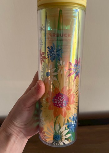 Starbucks Renkli Çiçek Desenli L Bardak - Görsel 7