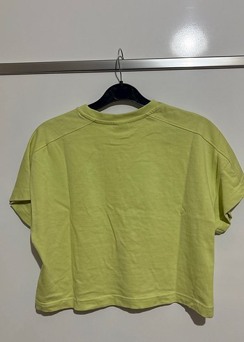 Zara Yeşil Kalın Penye Kısa Kollu Crop Tişört - Görsel 3