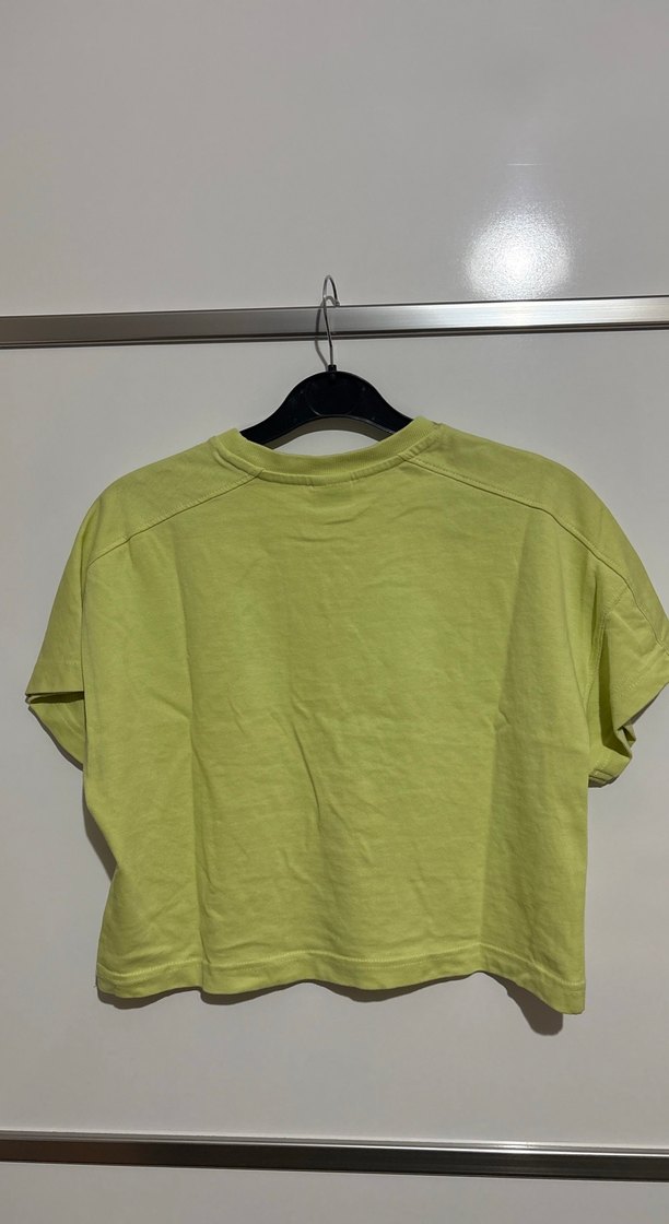 Zara Yeşil Kalın Penye Kısa Kollu Crop Tişört - Görsel 3