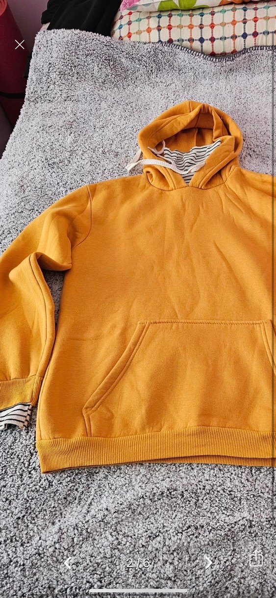 Sarı Kapüşonlu  Sweatshirt çizgili bluz - Görsel 2