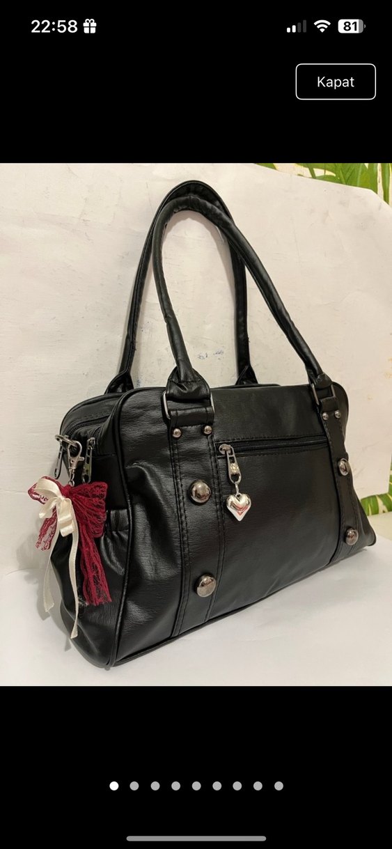 orjinal yeni lolita tarzı büyük siyah deri çanta japon - Görsel 5