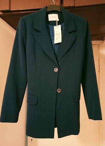 Sax mavi kuşak bağlamalı Blazer ceket saten 36 beden
