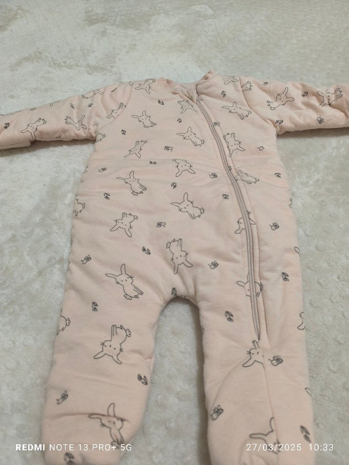 Kız Bebek Bej Tulum, Kürk Detaylı, Düz Desen - Görsel 2