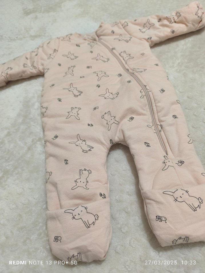 Kız Bebek Bej Tulum, Kürk Detaylı, Düz Desen - Görsel 3