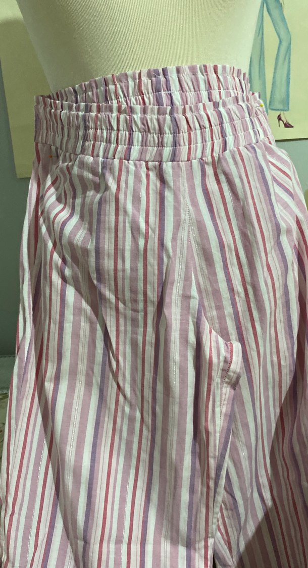 Pembe Çizgili Bol Kesim Midi Kadın Kumaş Pantolon - Görsel 2