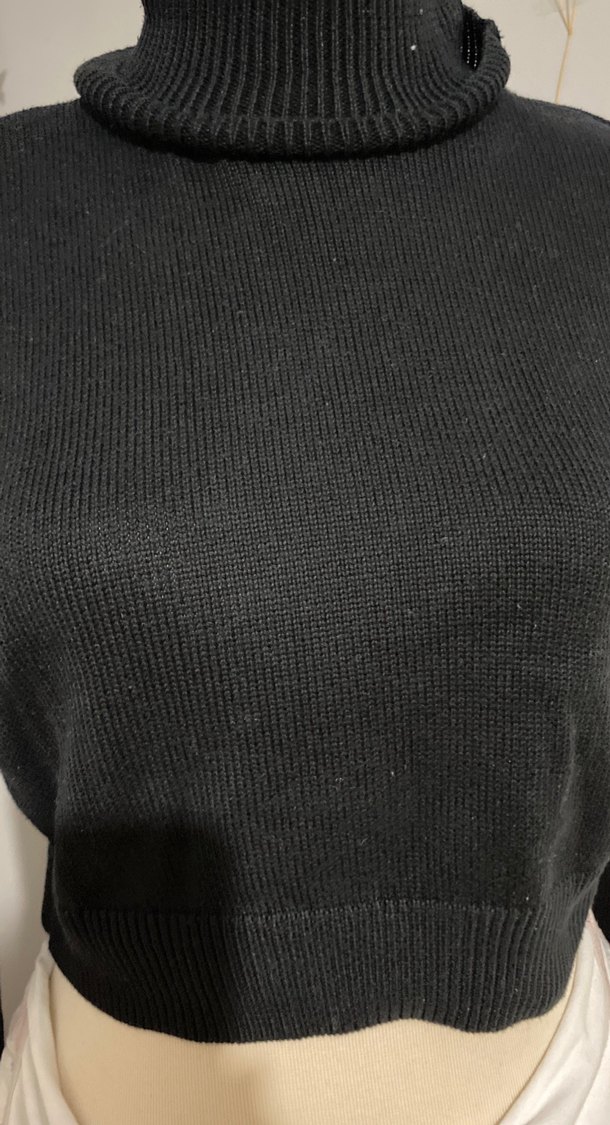 Siyah Boğazlı Kadın Triko Kazak - Görsel 3