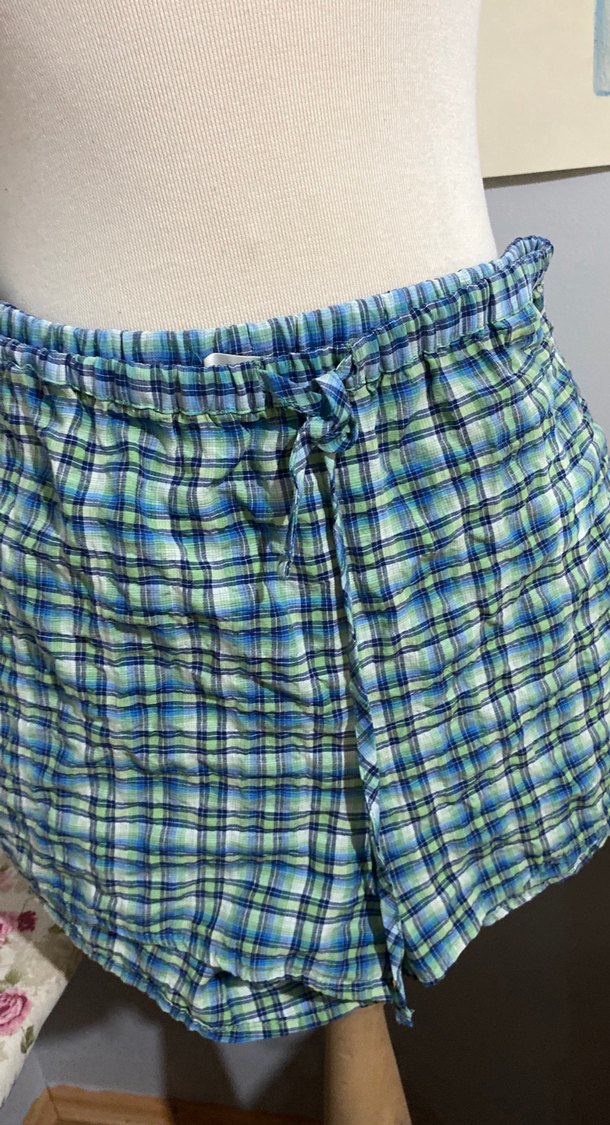 Mavi Ekose Pamuklu Mini Şort - Görsel 2
