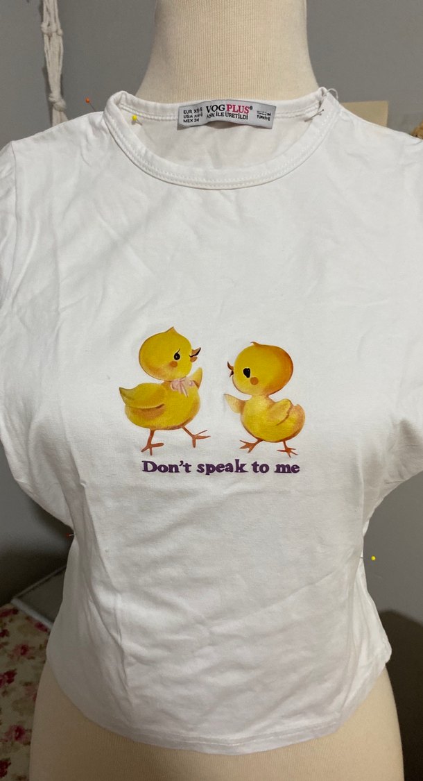 Beyaz Baskılı Kısa Kollu Kadın Tişört - Görsel 2