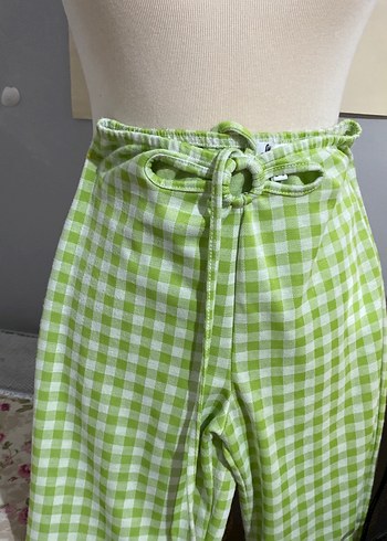 Beli Kuşaklı Yeşil Kareli Kadın Pantolon - Görsel 2