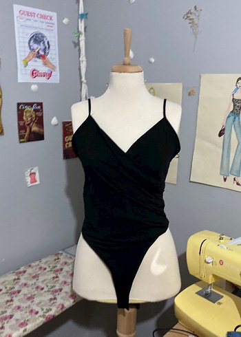 Siyah Drapeli İnce Askılı Mayo bluz - Görsel 2