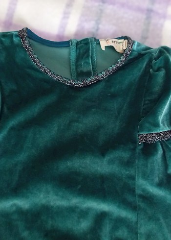 Kız Çocuk Yeşil Süet Kısa Kollu Elbise abiye - Görsel 3