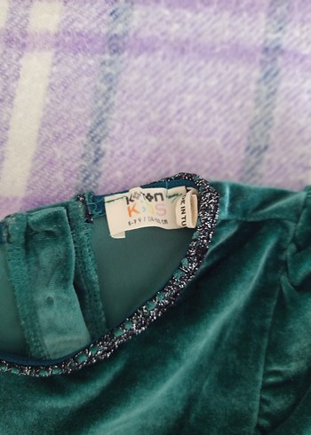 Kız Çocuk Yeşil Süet Kısa Kollu Elbise abiye - Görsel 4