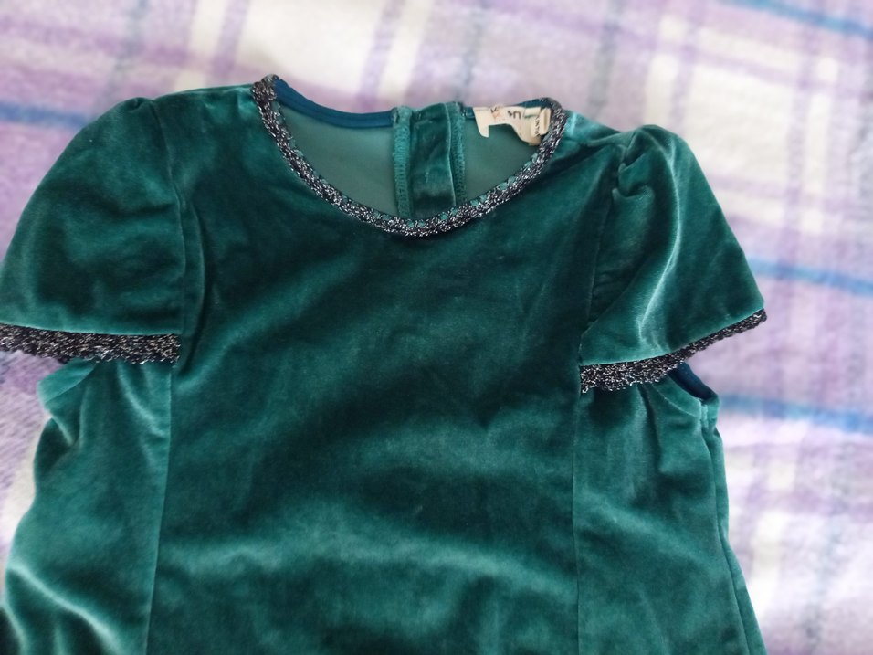 Kız Çocuk Yeşil Süet Kısa Kollu Elbise abiye - Görsel 3