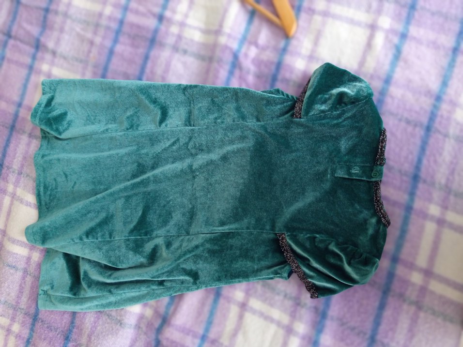 Kız Çocuk Yeşil Süet Kısa Kollu Elbise abiye - Görsel 2