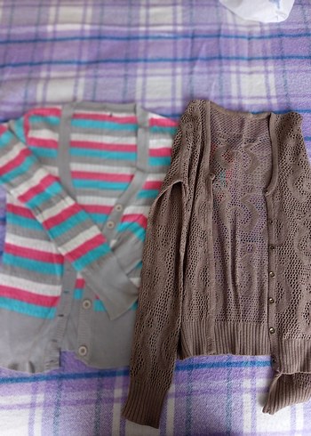 Bohem Gri V Yaka Uzun Kollu Kadın Hırka - Görsel 2