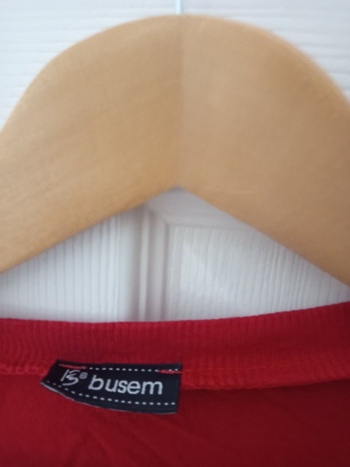 Uzun Kollu Kırmızı Basic Kadın Keten Bluz - Görsel 3