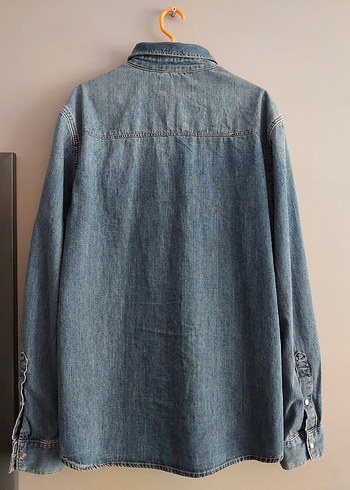 l Beden Erkek Mavi Denim Gömlek Uzun Kollu L beden kot ceket etiketli