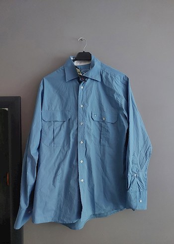Düğmeli Mavi Denim Erkek Gömlek Us polo erkek gömlek etiketli