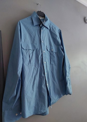 m Beden Düğmeli Mavi Denim Erkek Gömlek Us polo erkek gömlek etiketli