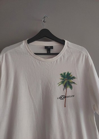 H&M Beyaz Pamuklu Baskılı Erkek Tişört h&m