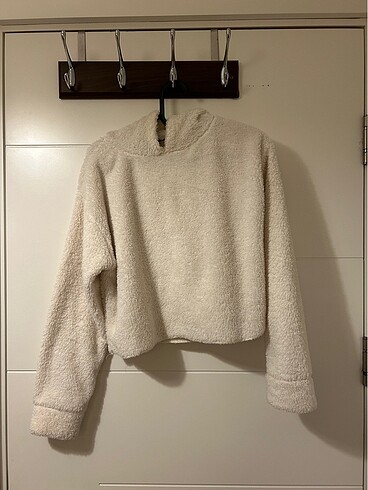 Ambar peluş beyaz sweatshirt