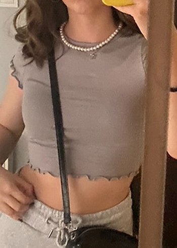 Gri Crop Top Kısa Kollu