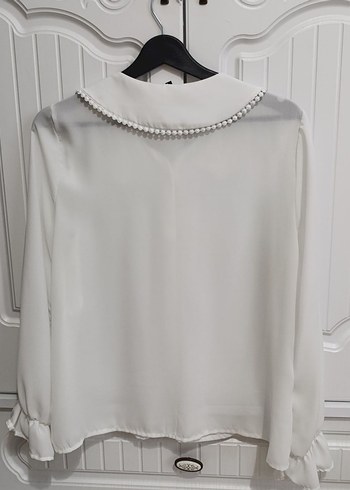 Kadın Beyaz Düğmeli Uzun Kollu Gömlek - Görsel 2