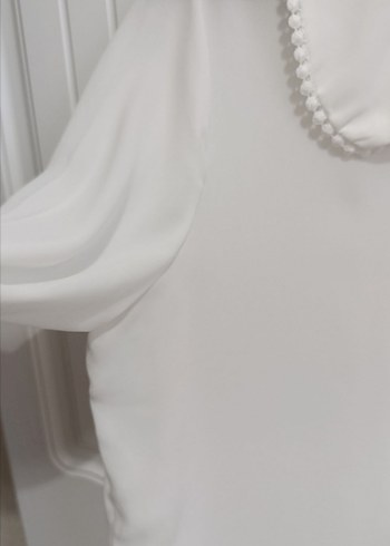 Kadın Beyaz Düğmeli Uzun Kollu Gömlek - Görsel 3