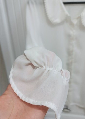 Kadın Beyaz Düğmeli Uzun Kollu Gömlek - Görsel 5