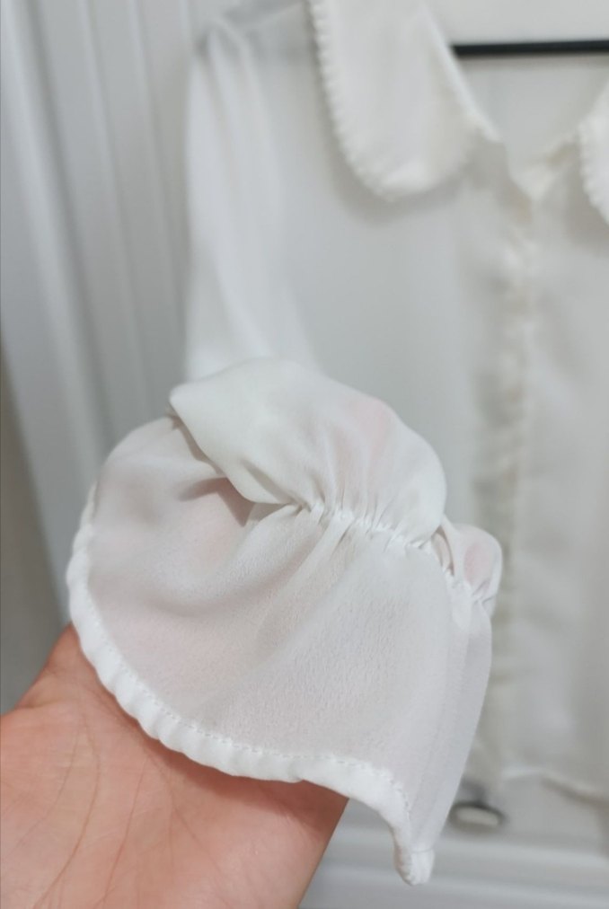 Kadın Beyaz Düğmeli Uzun Kollu Gömlek - Görsel 5