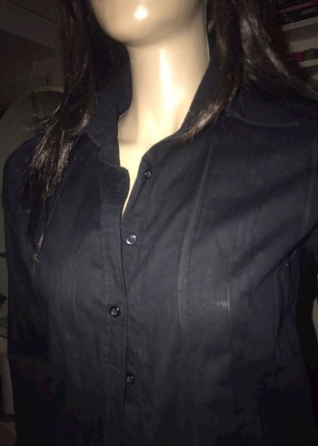 Siyah Uzun Kollu Pamuklu Gömlek - Görsel 2