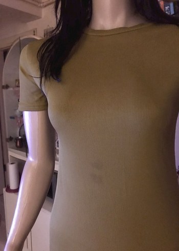 Kadın Haki Uzun Vücuda Oturan Elbise - Görsel 3