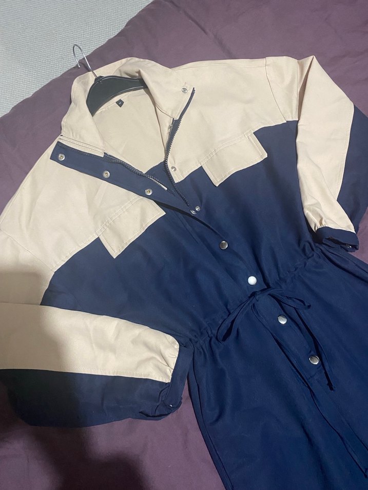 Lacivert  Bel Detaylı tulum - Görsel 3