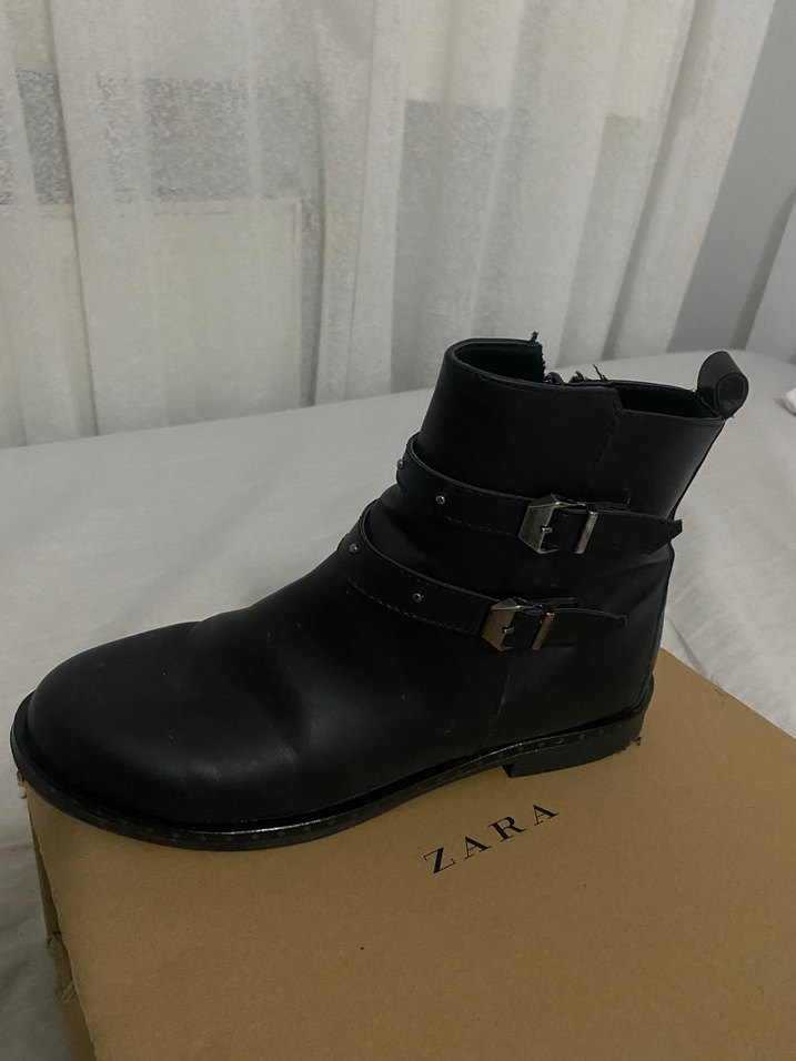 Kadın Siyah Deri Biker Botlar Tokalı - Görsel 2