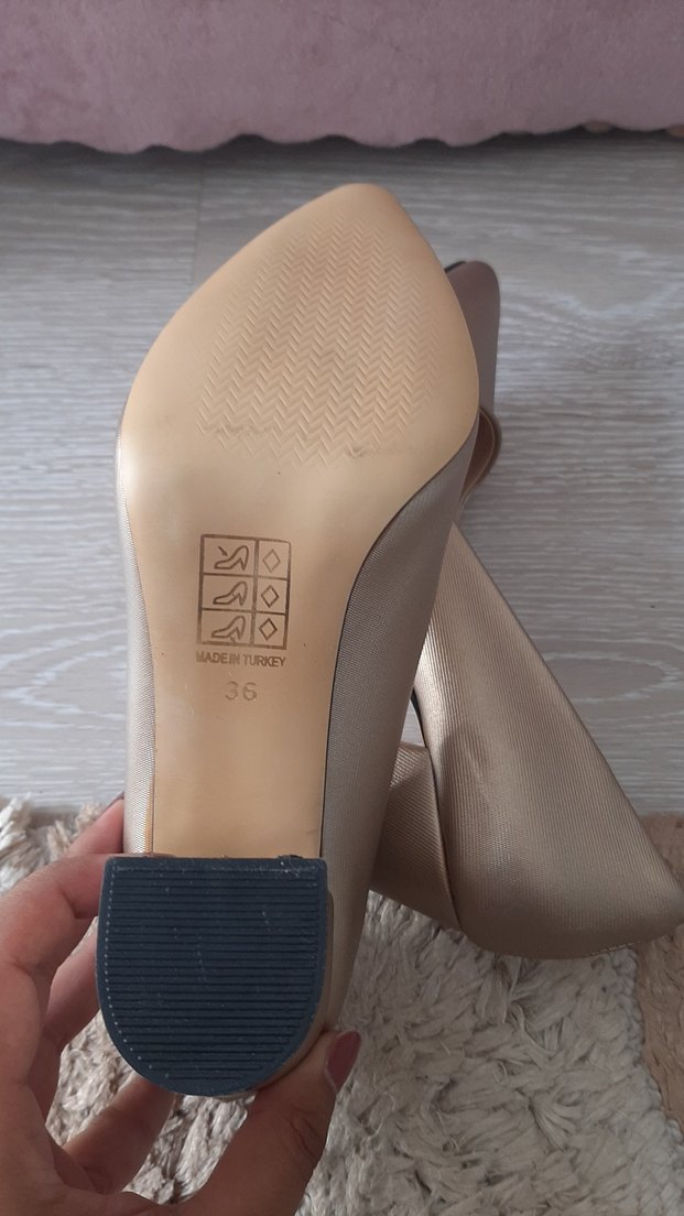 Bej Blok Topuklu Kadın Stiletto - Görsel 3