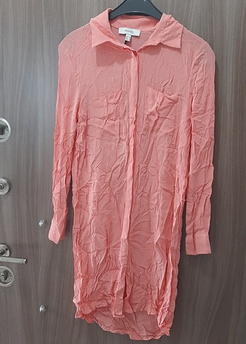 Pembe Uzun Kollu Keten Kadın Gömlek - Görsel 3