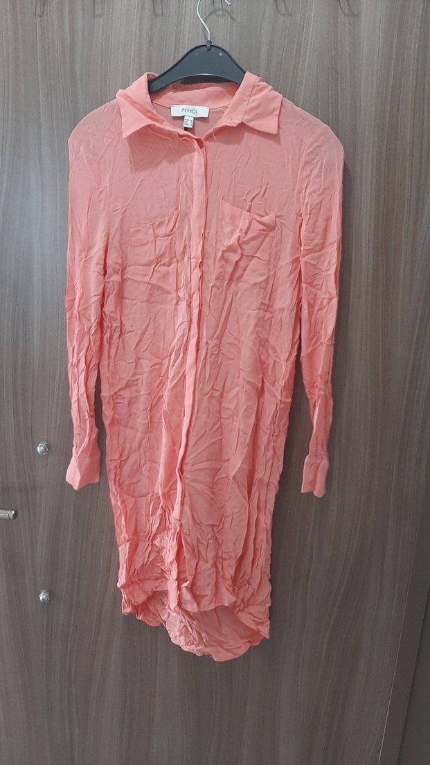 Pembe Uzun Kollu Keten Kadın Gömlek - Görsel 2