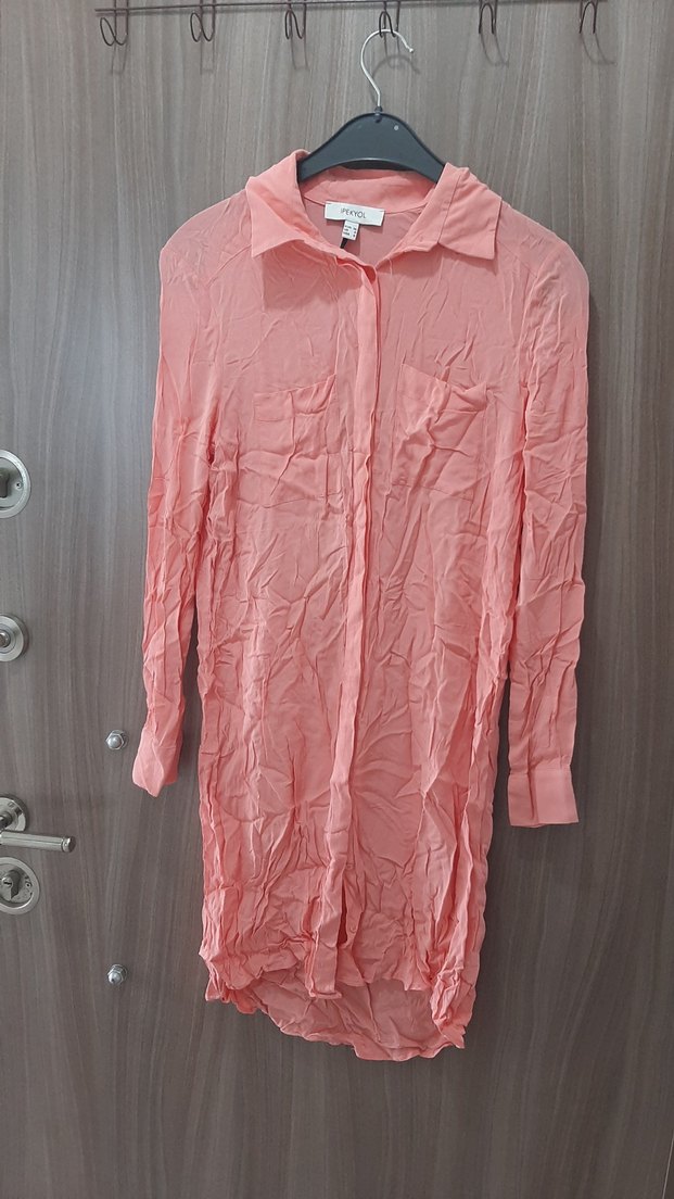 Pembe Uzun Kollu Keten Kadın Gömlek - Görsel 3