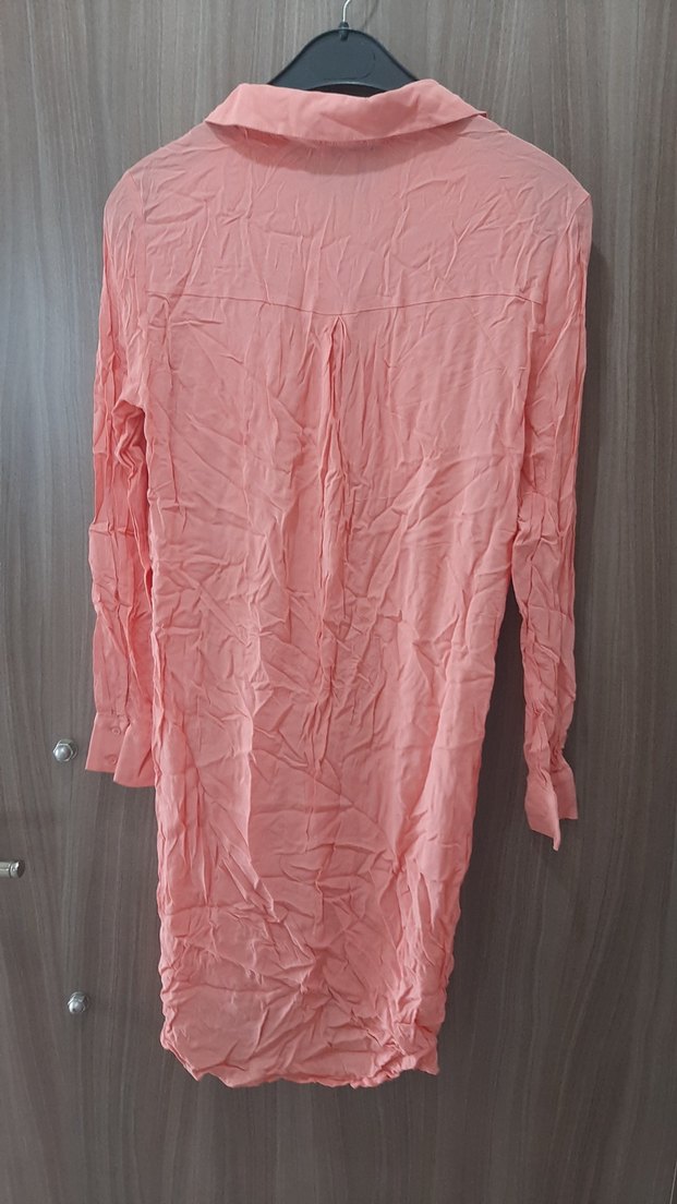 Pembe Uzun Kollu Keten Kadın Gömlek - Görsel 4