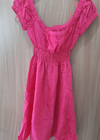 Pembe Fırfırlı Midi Keten Elbise - Görsel 2