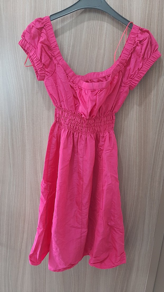 Pembe Fırfırlı Midi Keten Elbise - Görsel 2