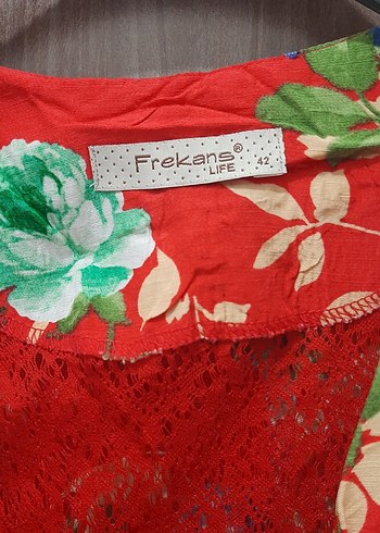 Çiçek Desenli Kırmızı Kadın Mini Blazer - Görsel 4