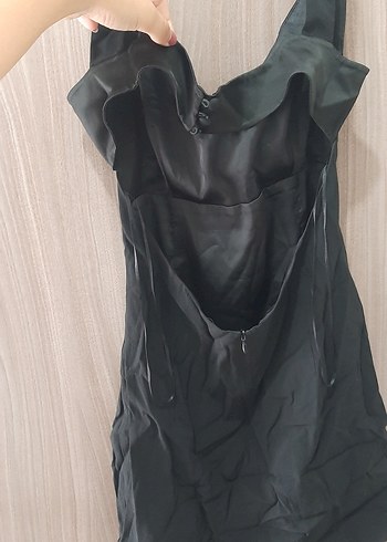 Siyah V Yakalı Midi Kadın Abiye Elbise - Görsel 2