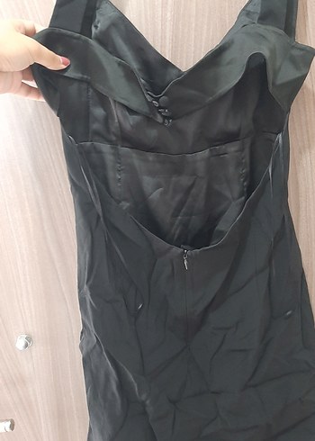 Siyah V Yakalı Midi Kadın Abiye Elbise - Görsel 3