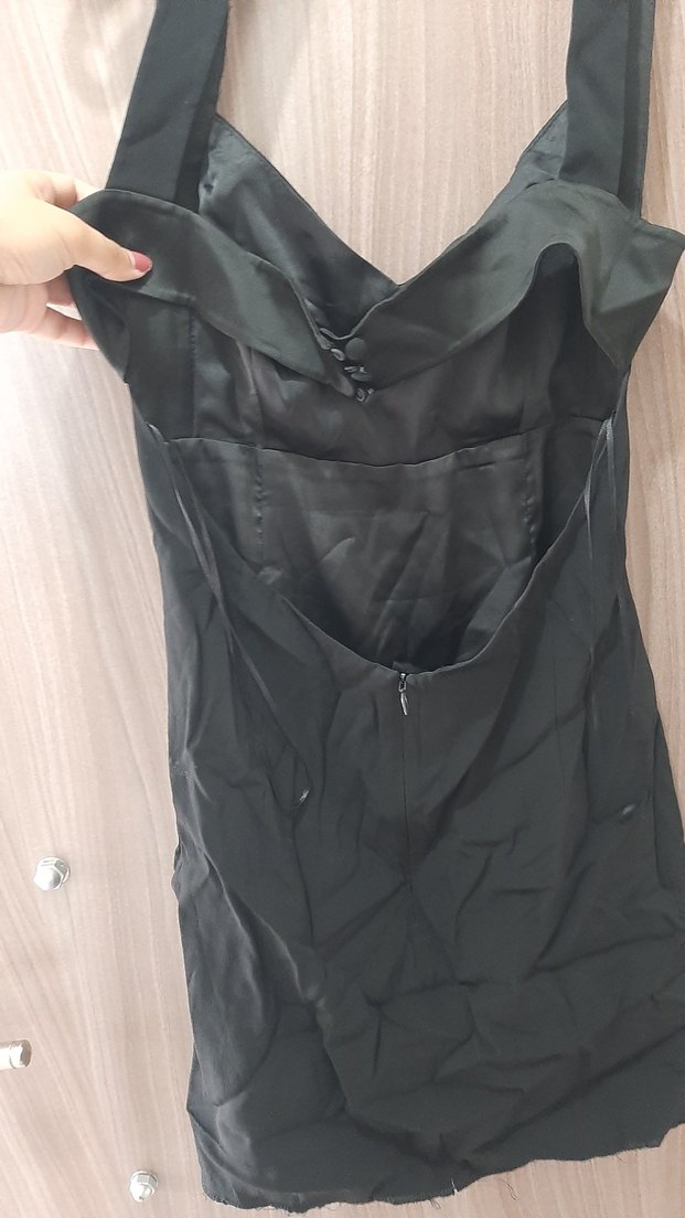 Siyah V Yakalı Midi Kadın Abiye Elbise - Görsel 3