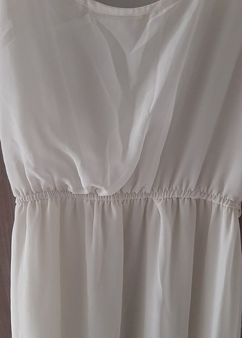 Uzun Beyaz Keten Bohem Elbise - Görsel 6