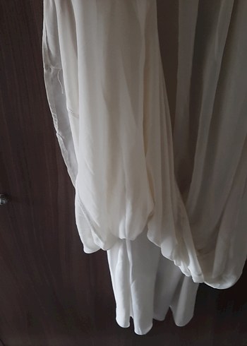 Uzun Beyaz Keten Bohem Elbise - Görsel 4