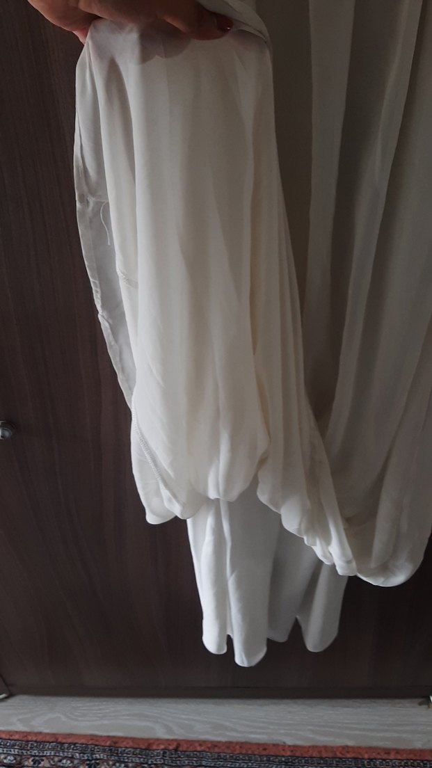 Uzun Beyaz Keten Bohem Elbise - Görsel 4