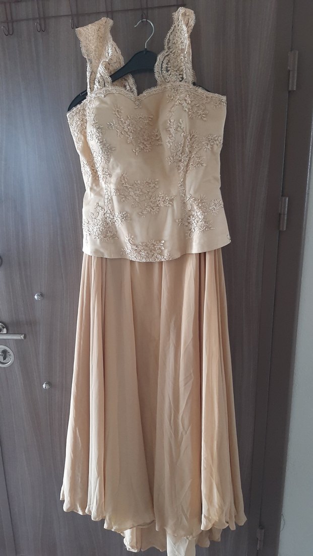 altin renkli Nakışlı Uzun Abiye Elbise.takım - Görsel 3