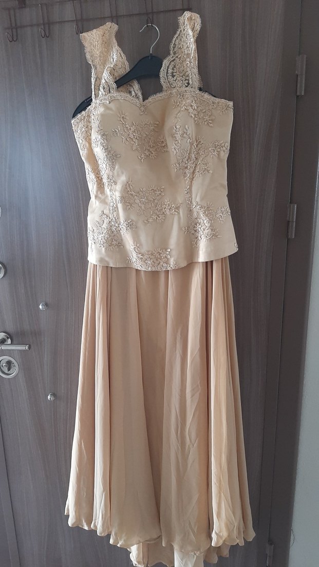 altin renkli Nakışlı Uzun Abiye Elbise.takım - Görsel 2